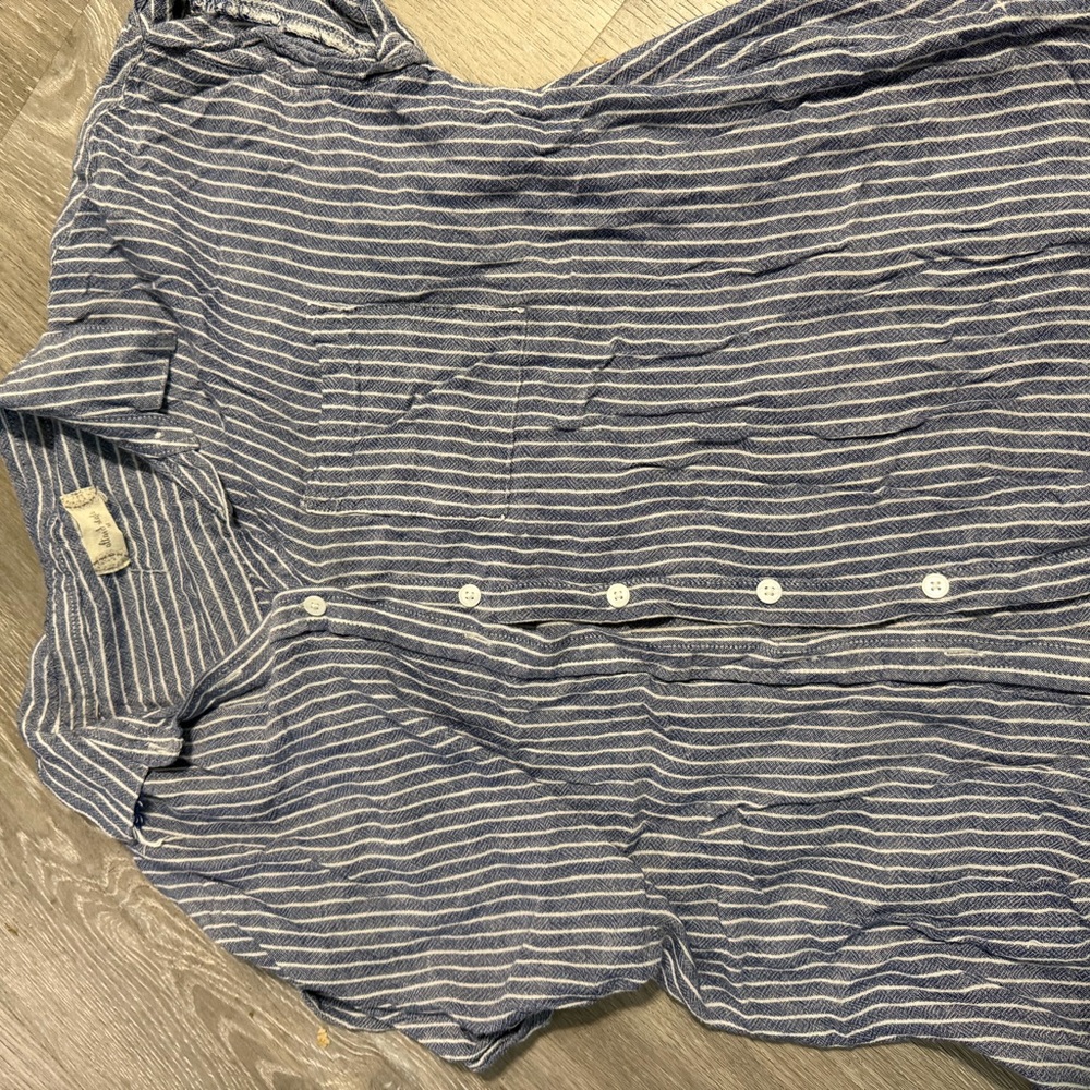 Altar'd State Navy and White Striped Button Down Shirt